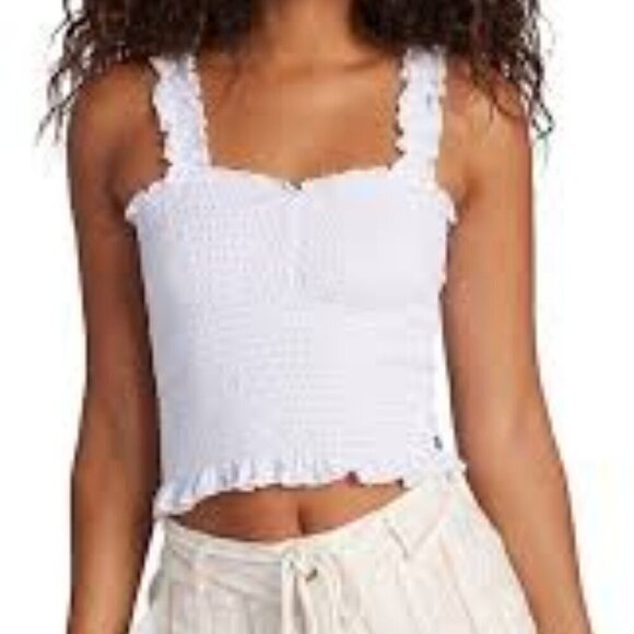 Roxy Size Removed "Sunday Mind" White Smocked Tank Top, Exc. Used Condition - Picture 1 of 14